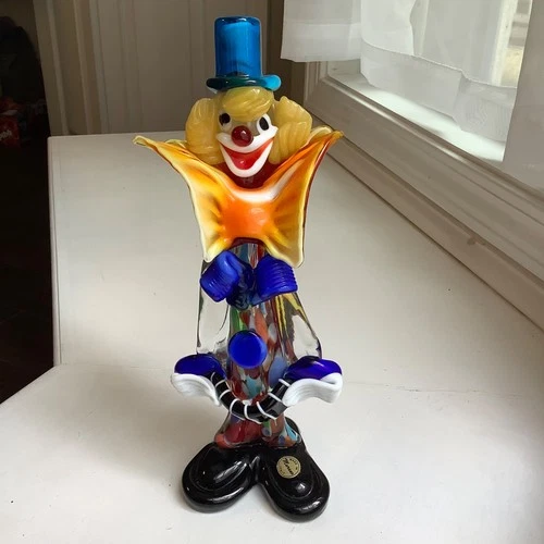 VTG Murano Art Hand Blown Glass Clown Collectible w/ original sticker, Italian