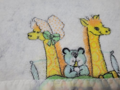 Vintage 70er Satin Trim Fleece Thermo Schlafen Tier Baby Print Decke 39x42 Zoll - Bild 8 von 10