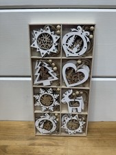 New Set of 24 Wood Christmas Tree Ornaments White Rustic Gift Tags