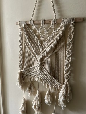 Großer Makramee Wandbehang 18 x36  Handarbeit reine Baumwolle creme Boho Dekor