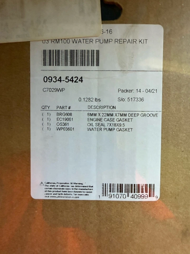 Kit de cojinetes de bomba de agua con junta Cometic Kawasaki KX 80 85 100 1986-2016 0934-5424 Foto 4 de 4