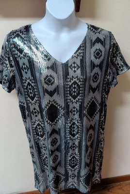 NWT Crazy Train All over Sequin iridescent Tunic Dress Tribal Western Navajo L
