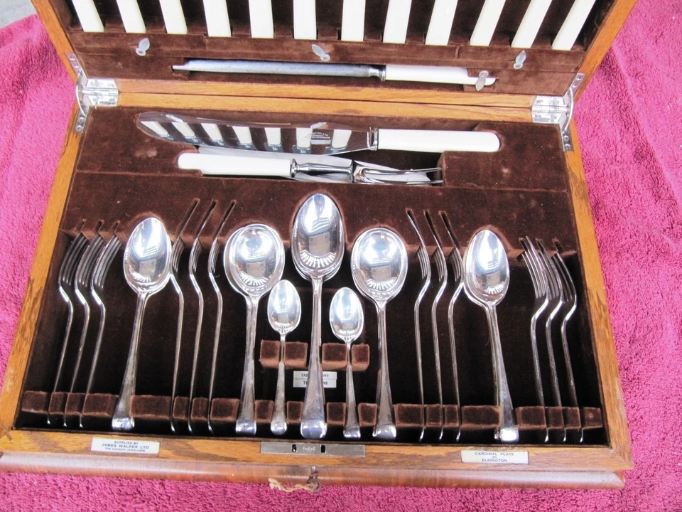 Antique ART DECO ELKINGTON SILVER CUTLERY Flatware incl Carving 6 Settings 51 pc - Image 3 of 4