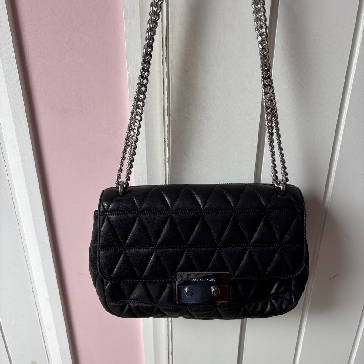 Michael Kors Sloane Black Quilted Leather Medium Chain Shoulder