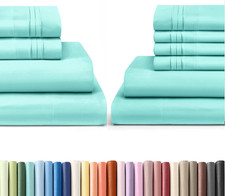 Spa Blue Queen Bed Sheets Set - 4 6 Piece Luxury Collection
