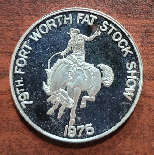 1975 Fort Worth Fat Stock Show Vintage .999 Fine Silver Round Proof 1 Troy Oz