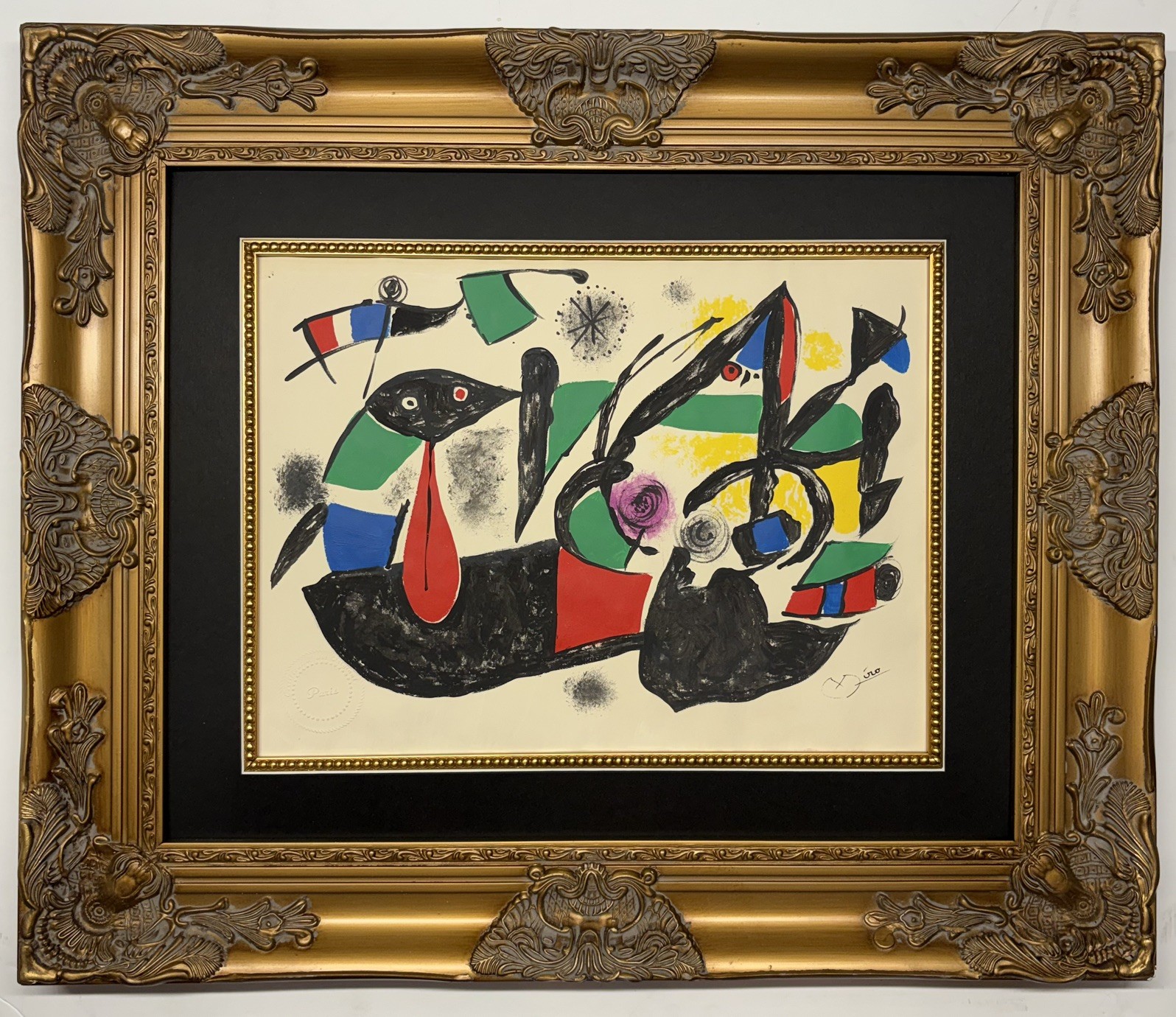 Joan Miro Watercolor  on paper signed Art. In the style of (1893–1983)  Framed