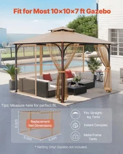 New Gazebo Netting Replacement, Fit Most 10 x 10 x 7 FT Gazebo Curtain, Outdoor