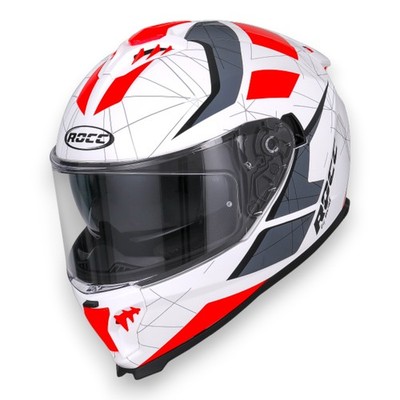 Motorradhelm XXL Rocc 390 Weiß-Rot mit Sonnenblende für Motorrad & Roller & Quad