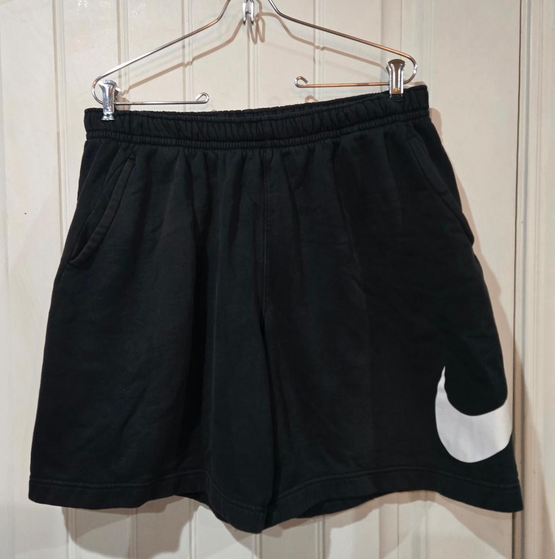 Nike Draw String Fleece Lined Large Black Swoosh Logo Sweat Shorts Men's X-Large