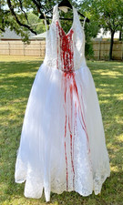 Halloween Gory Bloody Zombie Bride Wedding Dress Costume Sz 6 waist is 27" 