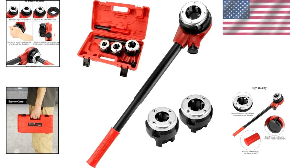 Ergonomic Ratchet Pipe Threading Tool Set - Durable Alloy Steel Construction - Image 2 of 4