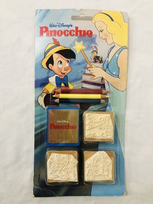 WALT DISNEY'S PINOCCHIO 3 VINTAGE WOOD & RUBBER STAMP PRINT & COLORING