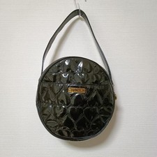 MOSCHINO Patent Leather Heart Quilted Handbag Black Elegant Used From Japan