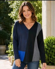DKNY Navy Colorblock Pullover Sweater/Blouse Sz L Retailed  295 NWT 002