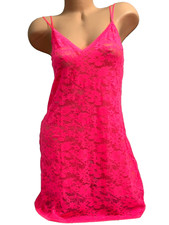 VICTORIA'S SECRET NEON PINK LACE FLORAL BABYDOLL LINGERIE NIGHTGOWN MEDIUM NWT