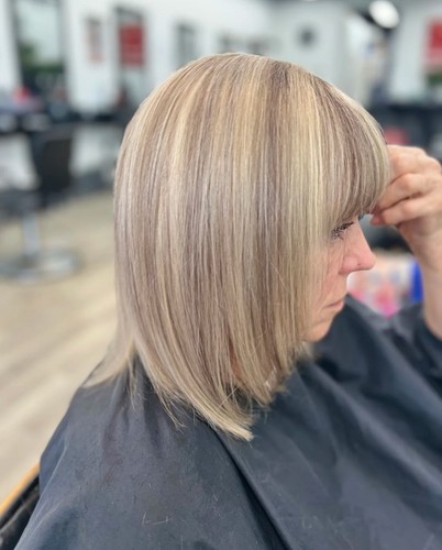 Highlight Blonde Straight Wig With Bangs Human Hair Wigs Lace Front Wig 13x4 - Picture 2 of 4