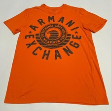 Armani Exchange T Shirt Mens Size M Orange Big Logo Casual Top Designer