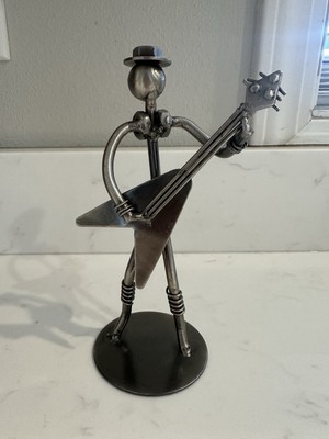 Nuts & Bolts Metal Figurine Steampunk Welded Flying V Electric Guitar Player