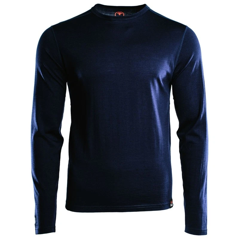 Isobaa Mens Merino 180 Long Sleeve Crew Blue Hiking Running Outdoor Layer