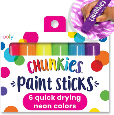 Ooly Chunkies 6 Neon Paint Sticks For Kids, Tempera Paint Sticks Neon Colors Set
