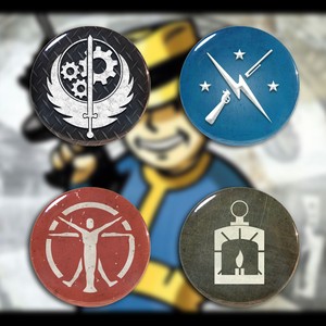 brotherhood of steel minutemen 4 factions logo badge 58mm tin button for fallout ebay details about brotherhood of steel minutemen 4 factions logo badge 58mm tin button for fallout
