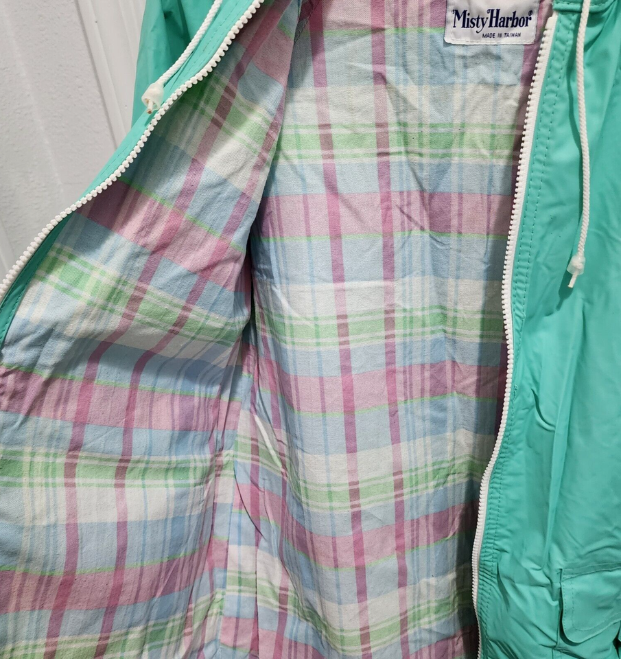 Cowboy Slicker Misty Harbor All Weather Slicker Rain Coat Plaid Lined Hooded Teal Blue ...