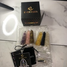 EVERVIBES HEALING CRYSTAL WAND 6 PC BLACK TOURMALINE PENDANT SILVER CHAIN G