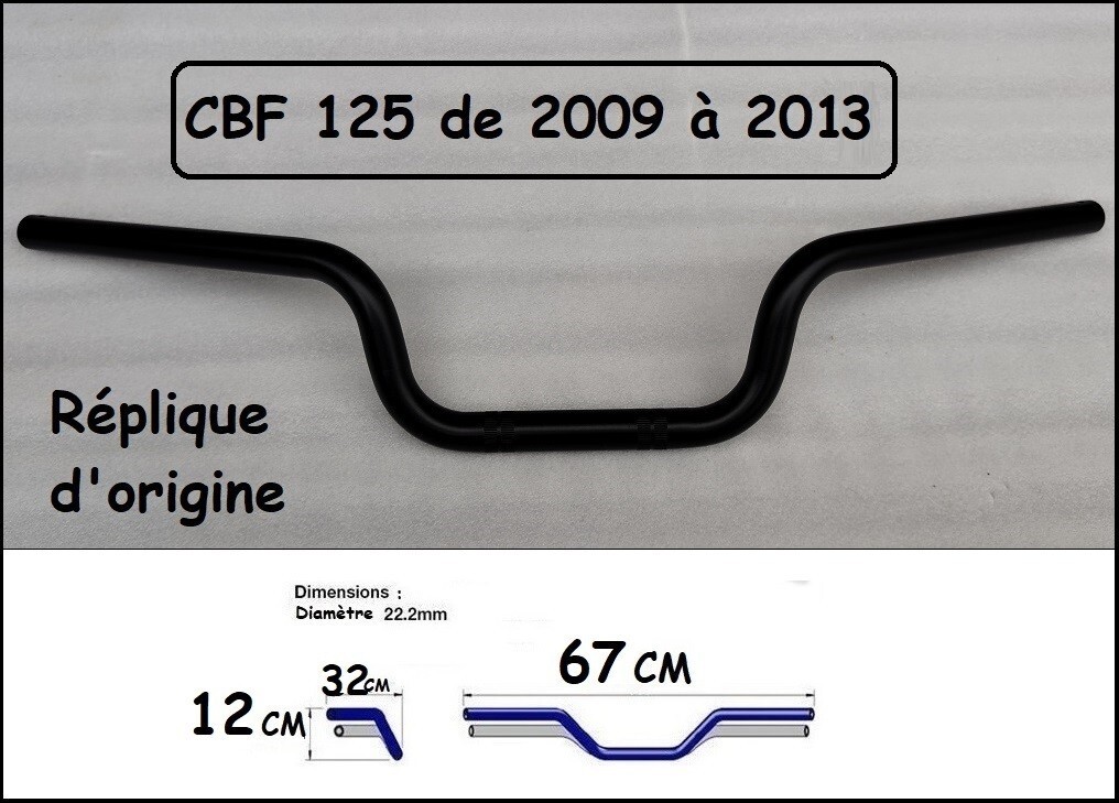 Guidon CBF 125 type origine en acier noir pour moto Honda de 2009 à 2014