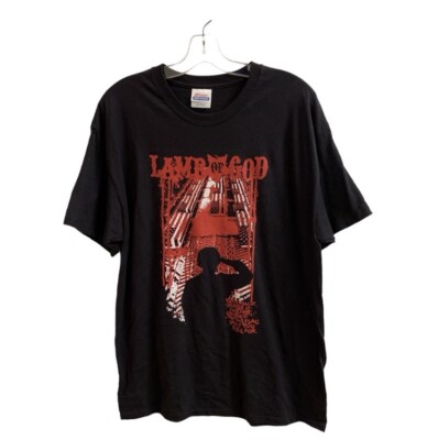 VTG Lamb of God Caskets Band T Shirt Size Large Black Crewneck Thrash Metal Y2K