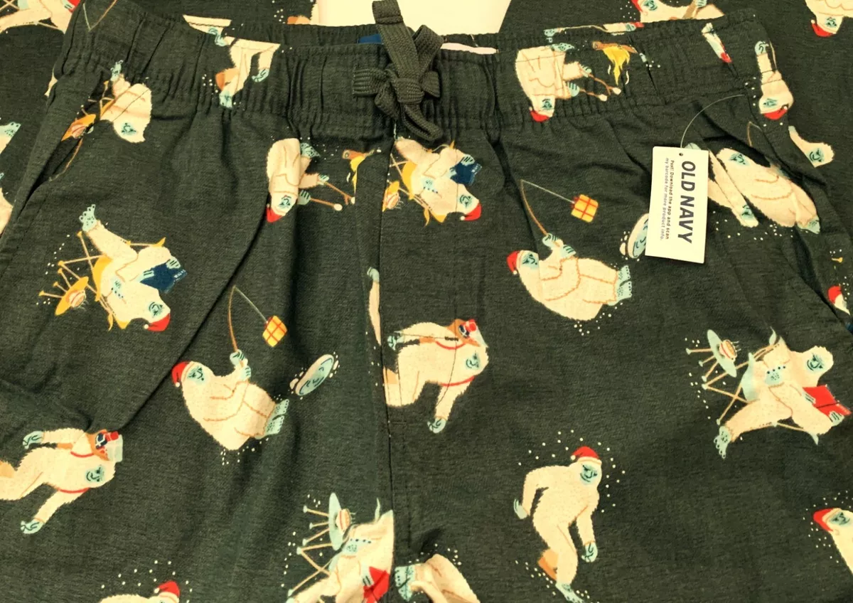 Mens Old Navy CHRISTMAS SASQUATCH Flannel Jogger PAJAMA PANTS M NEW Bigfoot