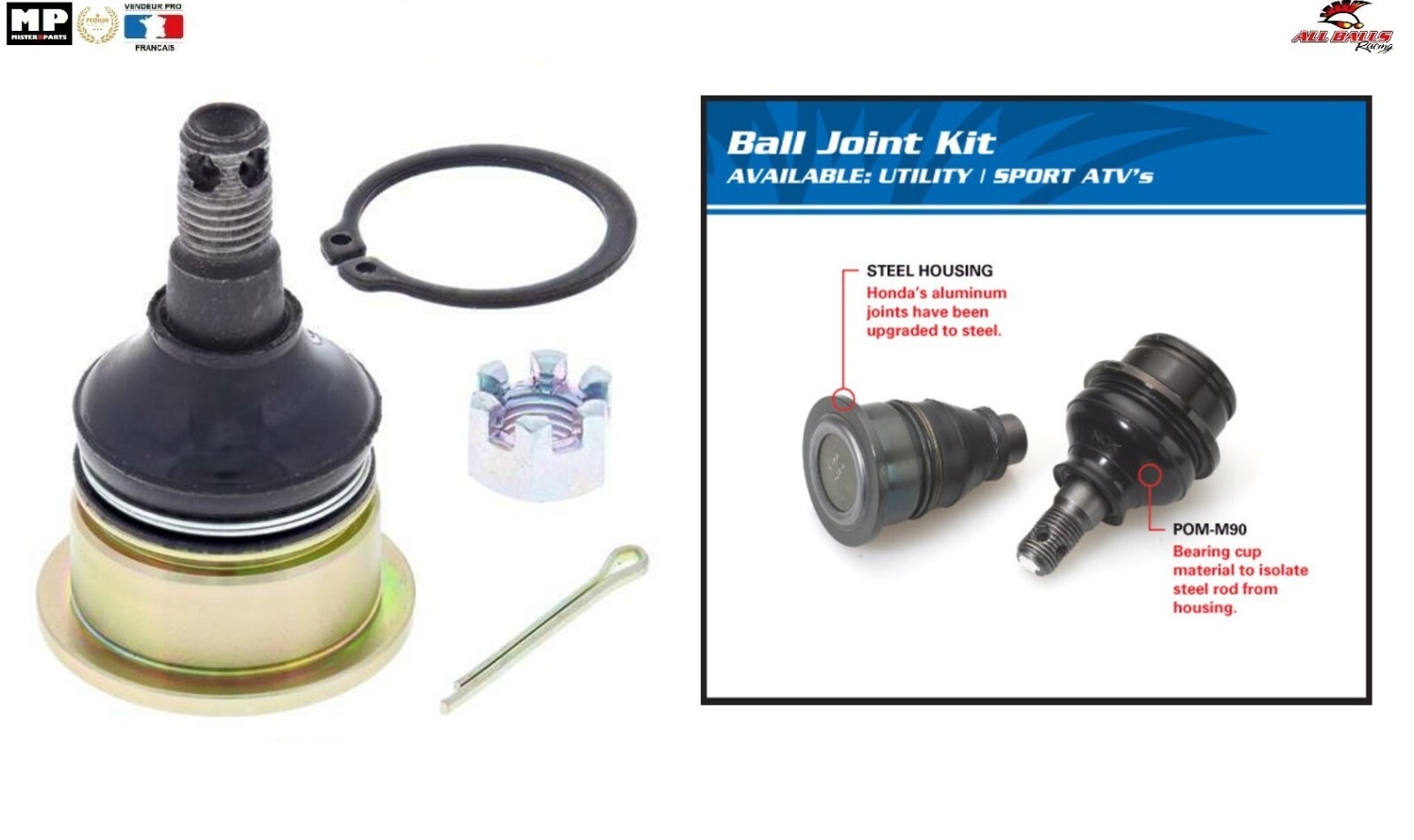 Kit rotule de triangle inférieur 42-1029 Yamaha pour supprimer le jeu de direction YFZ450X