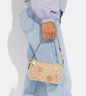NWT Coach Nolita 19 In Signature Canvas With Floral Appliqued