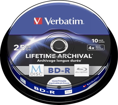10 Verbatim Rohlinge M-Disc Blu-ray BD-R full printable 25GB 4x Spindel