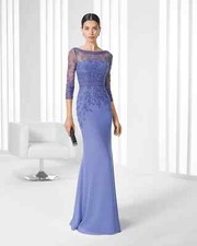 Mother of The Bride Dress 3/4 Sleeves Illusion Lace Appliqued Beaded Party Gowns