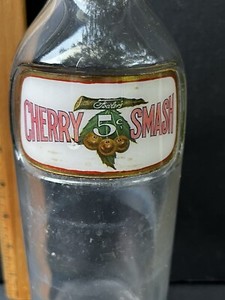 Rare Early 5 Cent Fowler’s Cherry Smash Syrup Bottle Back Bar Label Under Glass