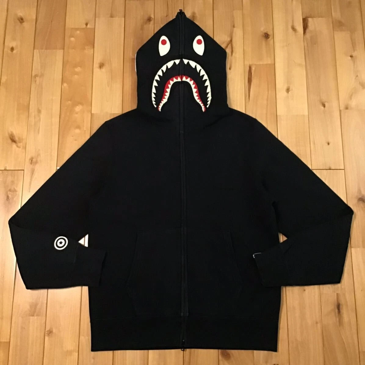 Glow in the Dark BAPE Shark Full Zip Hoodie Black A Bathing Ape Size L |  eBay