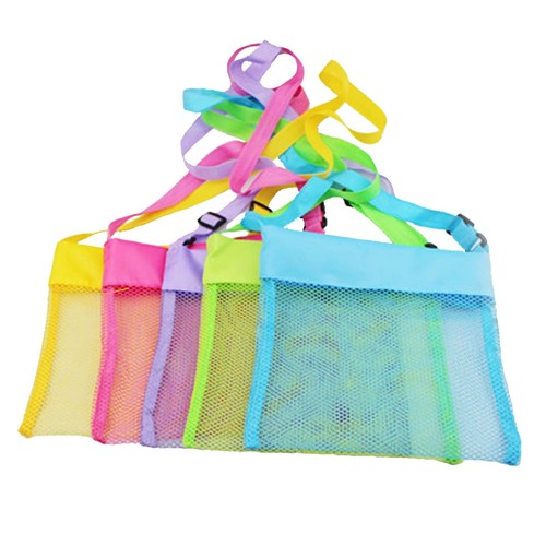 5 Pack Colorful Mesh Beach Bags Breathable Sea Shell Bags with Adjustable Straps - 第 1/6 張圖片