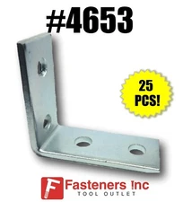 (QTY 25) 4-Hole 90° Corner Angle for Unistrut / B-Line Channel #4653 P1325 Zinc