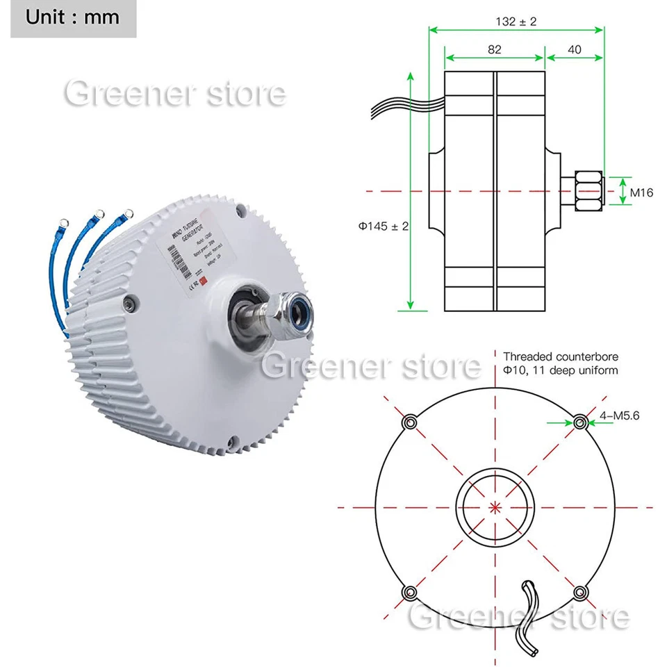 12V 24V 48V 3000W Motore Trifase Sincrono Permanente Magnete Vento Generatore - Bild 3 von 4