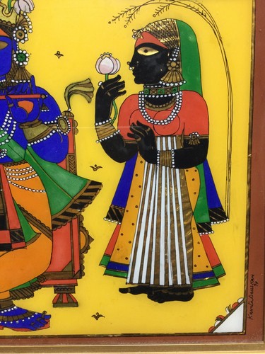 1994 KAVITA DEUSKA Krishna Hand Painted Reverse Glass Hyderabad India Pichwai - Picture 4 of 7
