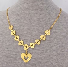 Gold Tone 316L Stainless Steel Necklace w/Heart Design