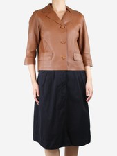Marni Brown 3/4 Length Sleeve Leather Jacket - Size Uk 8