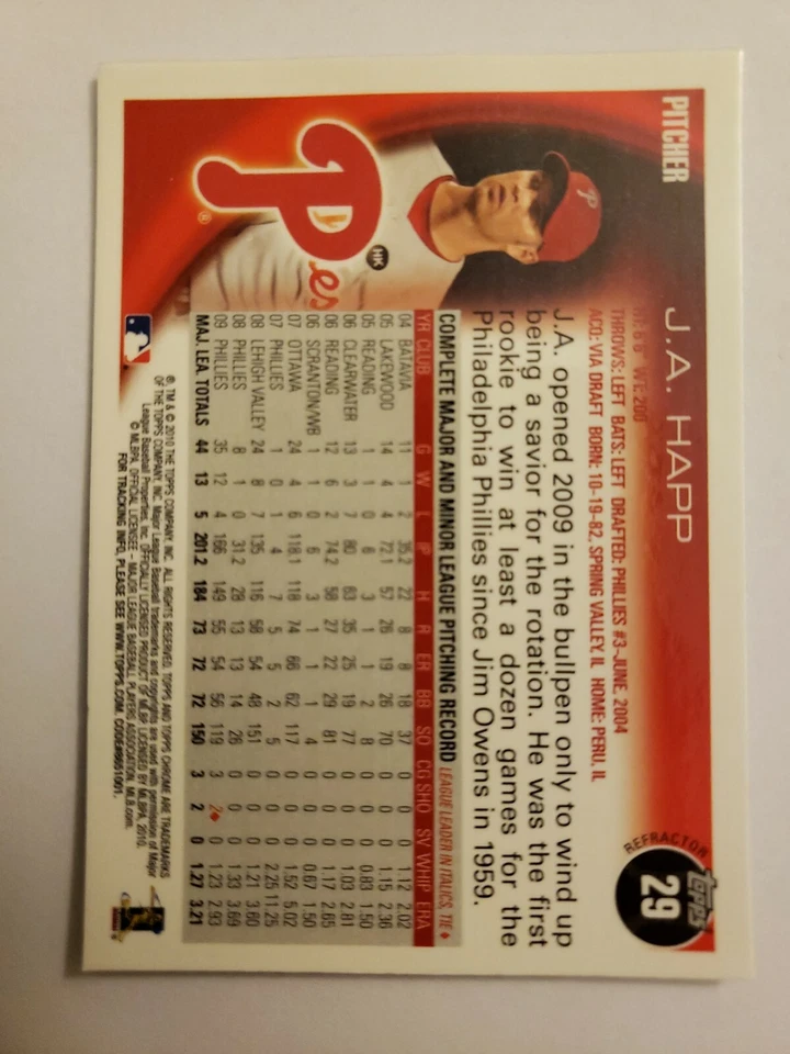 J.A. HAPP 2010 TOPPS CHROME XFRACTOR CARD #29. NEW - Image 2 of 2