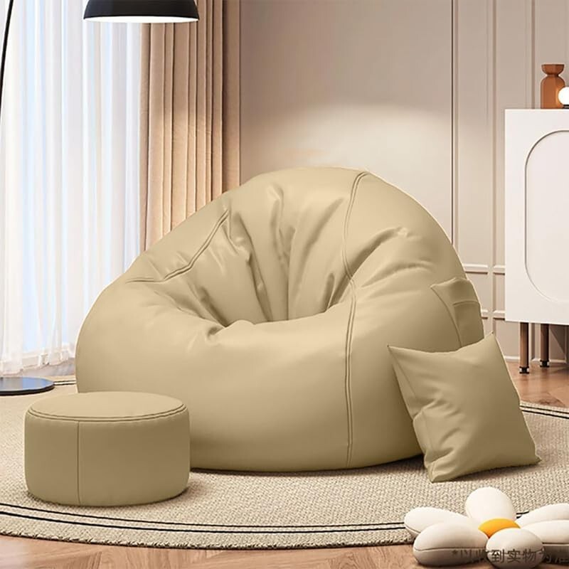 Funda de sofá para silla Bean Bag con funda para reposapiés imitación cuero sin frijoles XXXL