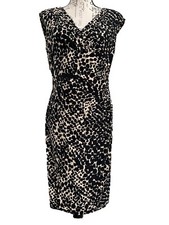 Lauren Ralph Lauren Black Beige Sleeveless Ruched Dress Size 10