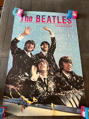 BEATLES in London 1964 confetti parade POSTER, repro 1988