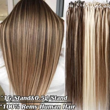 Micro Ring Loop Beads Tip Remy Human Hair Extensions Thick Full Head Balagage US