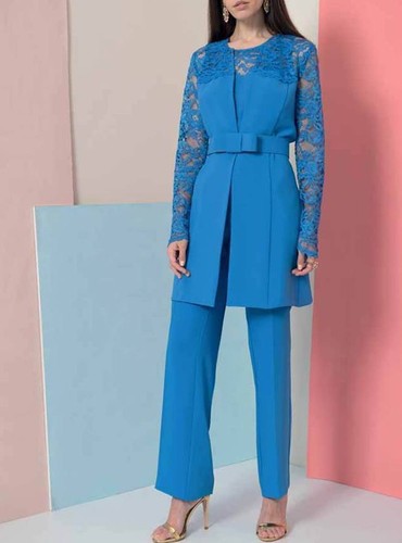 EDAS Giacca lunga donna elegante Portman BLU blazer avvitato spolverino  pizzo | eBay
