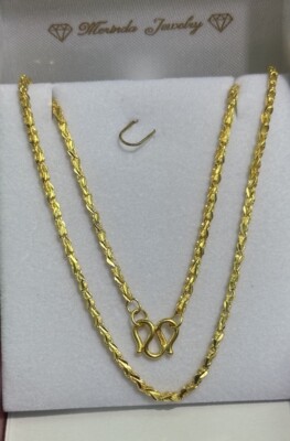 24 Karat massive Gelbgold glänzende Herzkette Halskette. 18 Zoll. 10,76 Gramm